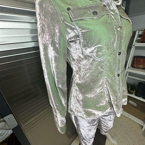 Vintage Y2K Versace Crushed Iridescent Green Velvet Track Suit Small - Picture 5 of 15